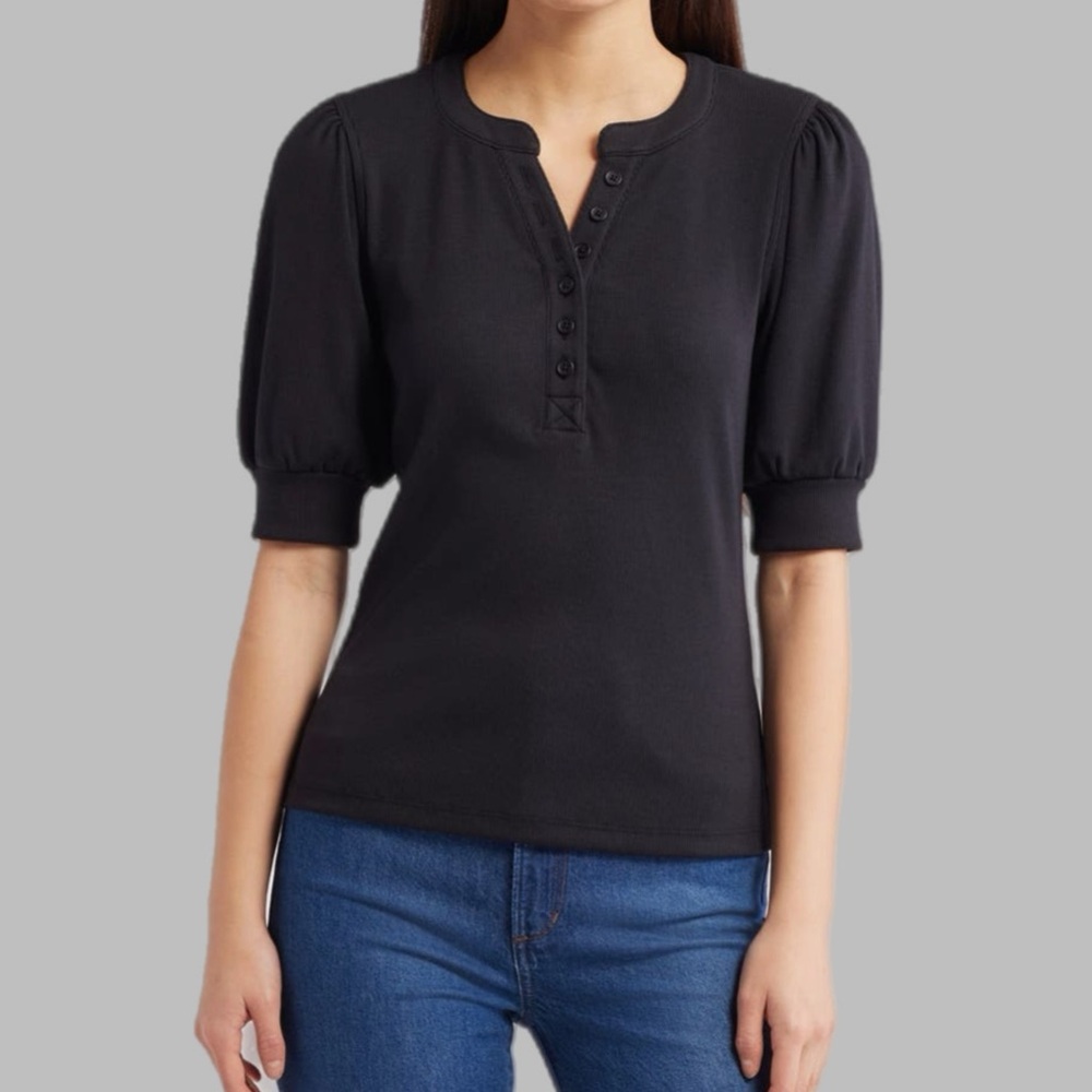 Rails Black T-Shirt with Puff Sleeves